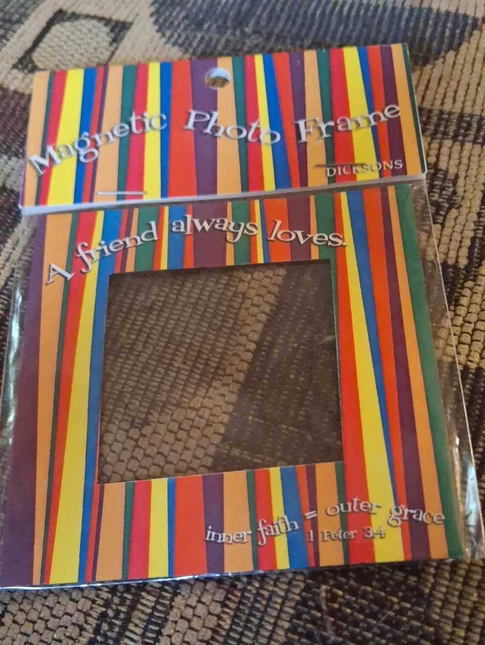 Multicolor Striped Magnetic Photo Frame A Friend Always Loves Rainbow Christian